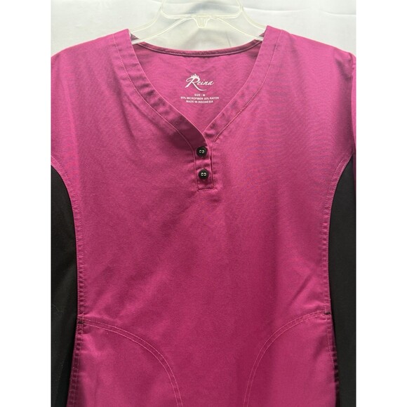 Reina Womens Fushia/Black Scrub Top Size Medium - Picture 3 of 5
